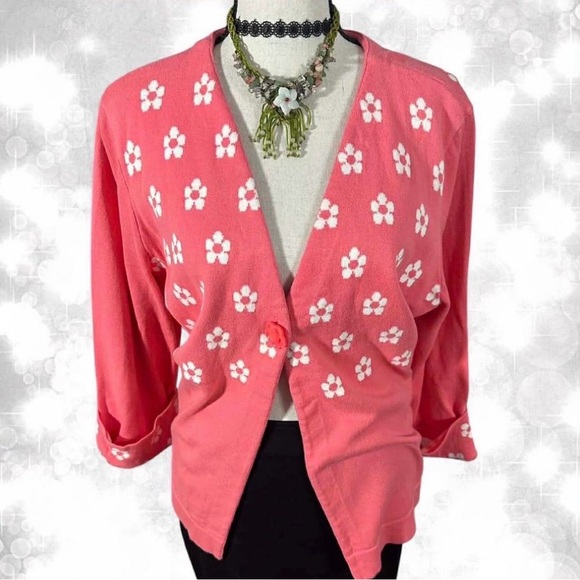 Christopher & Banks Sweaters - Y2K Girly Colorful Flower Cardigan With Flower Button Closure.